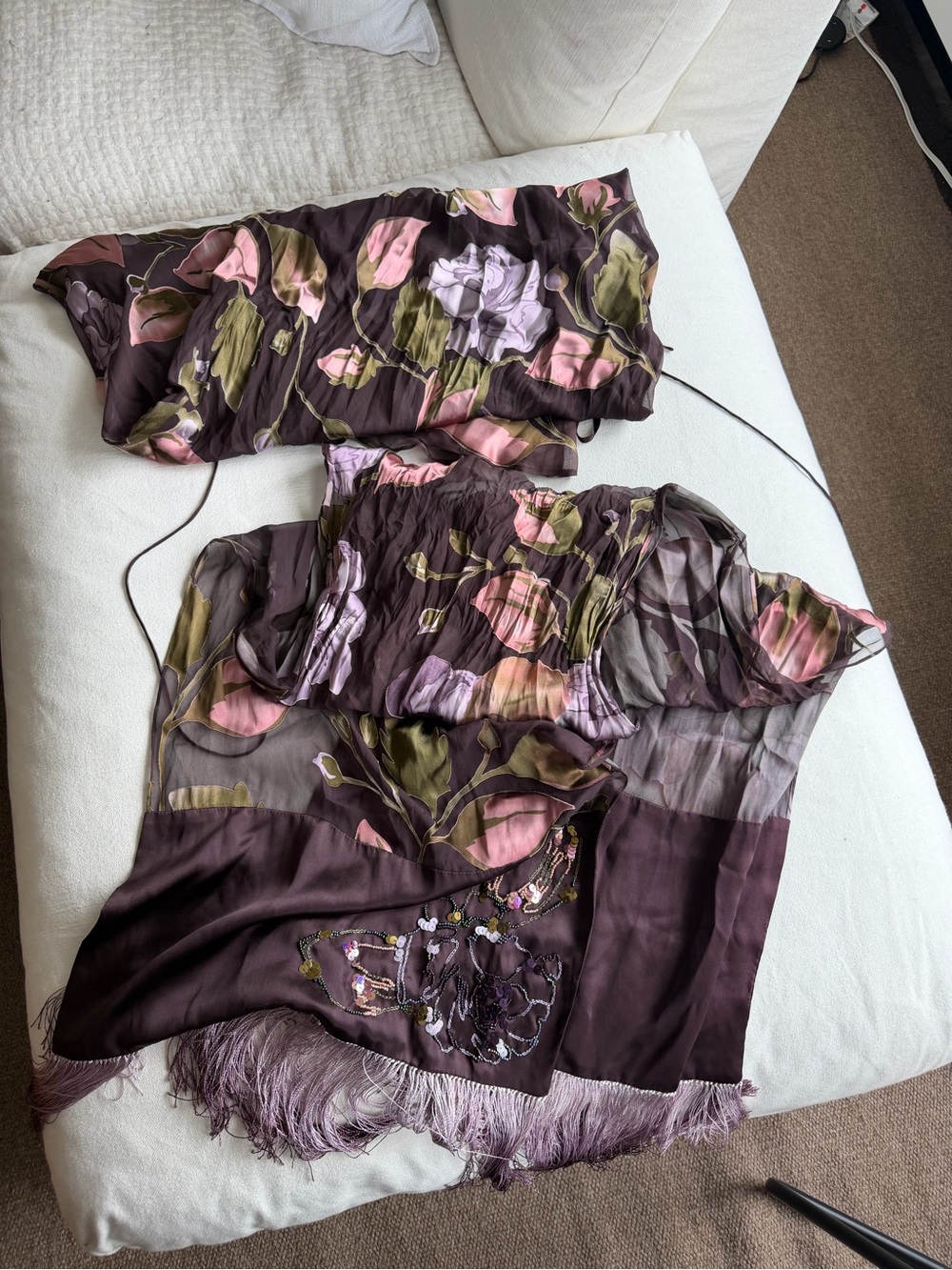 Malin Ladeus Vintage Purple Silk Slip Dress + Matching Silk Fringe Pareo - Picture 2 of 4